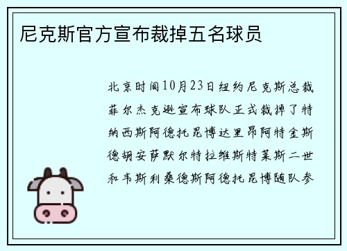 尼克斯官方宣布裁掉五名球员